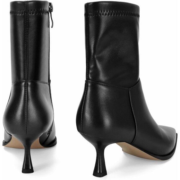 Women Black Dressy Ankle Boots Pointed Toe Side Zipper Kitten Heel Booties - Picture 7 of 7